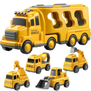 TEMI 5 in 1 Construction Truck Toy Set for Kids - Durable Playtime Fun for Ages 2-6