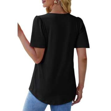 Black Shirts for Women Trendy Summer Pleated Business Casual Tops Work Dressy Blouses Puff Short Sleeve T Shirts S