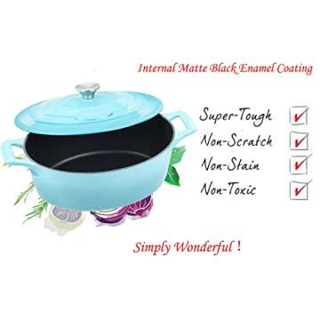 La Cuisine Enameled Cast Iron Oval Dutch Oven Casserole Pot with Lid - 5 QT, Oven Safe, Teal Finish
