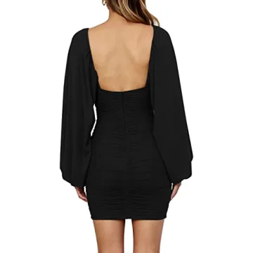 Stylish FANTOYE Ruched V Neck Bodycon Dress for Women