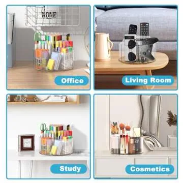 Acrylic Pen Holder for Desk, Acrylic Desk Organizer Clear, 360 Degree Pencil Holder for Desk Kids, Rotating Desk Organizer Rotating Pen Holder for Desk, Art Supply Storage Organizer 6 Compartments