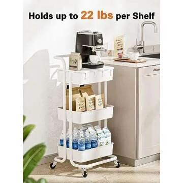 Pipishell 3 Tier Rolling Utility Cart for Home & Office