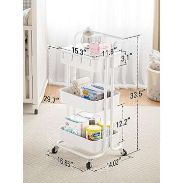 Pipishell 3 Tier Rolling Utility Cart for Home & Office