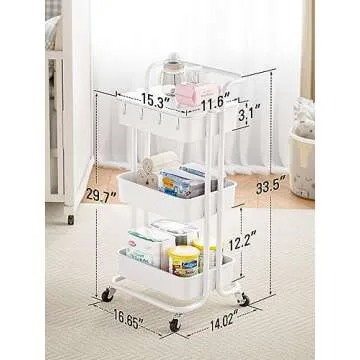 Pipishell 3 Tier Rolling Utility Cart for Home & Office