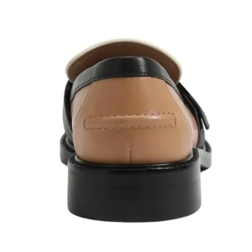 FOWT Women Round Toe Platform Penny Loafers Slip on Tassel Flat Pumps Contrast Stitching Office School Shoes Size 7.5 Brown