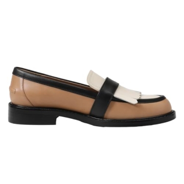 FOWT Women Round Toe Platform Penny Loafers Slip on Tassel Flat Pumps Contrast Stitching Office School Shoes Size 7.5 Brown