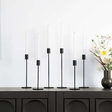 zeochyni Matte Black Candlestick Holders Set of 6 for Weddings, Dining, and Parties