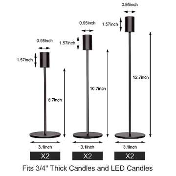 zeochyni Matte Black Candlestick Holders Set for Elegant Decor