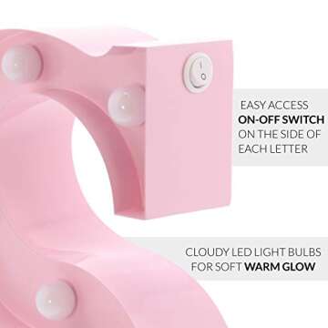 Barnyard Designs Metal Marquee Letter E Light Up Wall Initial Nursery Letter, Home and Event Decoration 9 Inch (Baby Pink)