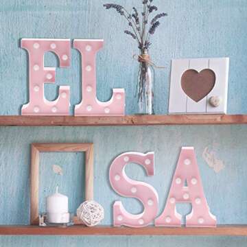 Barnyard Designs Metal Marquee Letter E Light Up Wall Initial Nursery Letter, Home and Event Decoration 9 Inch (Baby Pink)