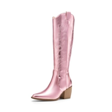 DREAM PAIRS Women’s Cowboy Boots - Comfortable Retro Knee High Style with Zipper