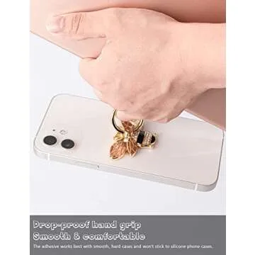 Allengel Bee Phone Ring Holder Finger Kickstand with Crystal, Cute Phone Ring Grip Holder for iPhone or Smartphone Cases, Gold Black