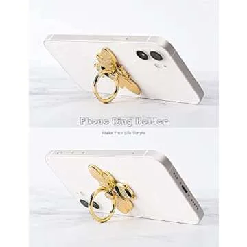 Allengel Bee Phone Ring Holder Finger Kickstand with Crystal, Cute Phone Ring Grip Holder for iPhone or Smartphone Cases, Gold Black