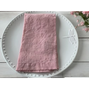 Linen Napkins – 100% French Flax – Stonewashed Pure Linen Cloth Napkins – Mitered Corners – Set of 4 (Soft Pink)