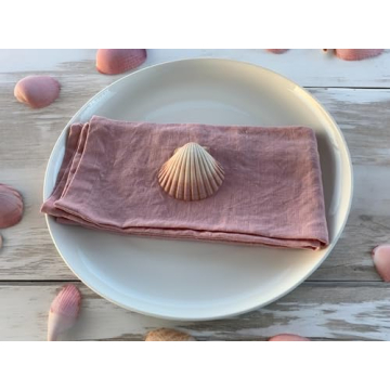 Linen Napkins – 100% French Flax – Stonewashed Pure Linen Cloth Napkins – Mitered Corners – Set of 4 (Soft Pink)