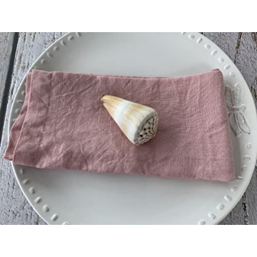 Linen Napkins – 100% French Flax – Stonewashed Pure Linen Cloth Napkins – Mitered Corners – Set of 4 (Soft Pink)