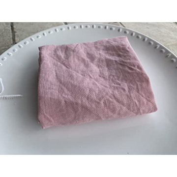 Linen Napkins – 100% French Flax – Stonewashed Pure Linen Cloth Napkins – Mitered Corners – Set of 4 (Soft Pink)