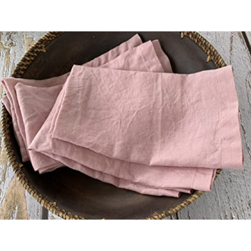 Linen Napkins – 100% French Flax – Stonewashed Pure Linen Cloth Napkins – Mitered Corners – Set of 4 (Soft Pink)