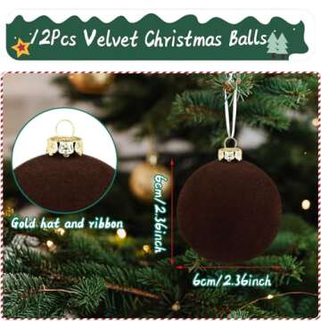 MALOKI Velvet Christmas Ornaments Balls Set 12 Pcs Flocked Shatterproof Plastic Xmas Baubles Christmas Tree Decorations Hanging Ornaments for Home Office Nursery Wedding Party Decor