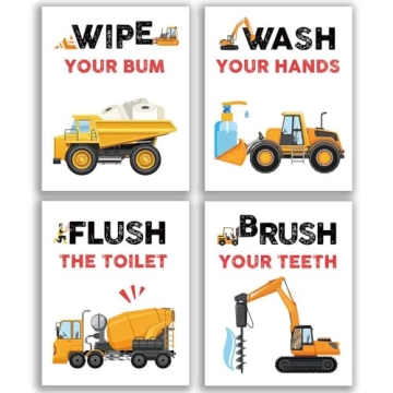 SUUURA-OO Funny Truck Bathroom Art Prints Set of 4(8”X10”), Watercolor Vehicle Paintings Truck W...