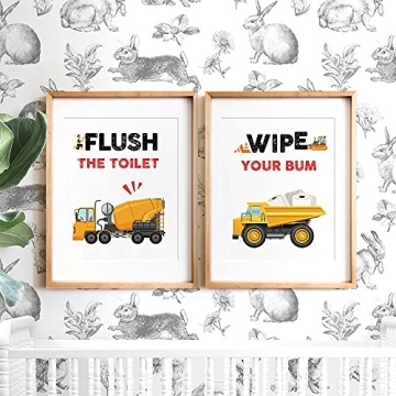 SUUURA-OO Funny Truck Bathroom Art Prints Set of 4(8”X10”), Watercolor Vehicle Paintings Truck Wall Art Poster for Nursery Boys Son Nephew, Car Kids Bathroom Decor, No Frames
