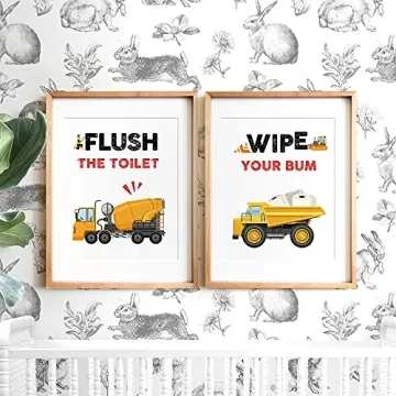 SUUURA-OO Funny Truck Bathroom Art Prints Set of 4(8”X10”), Watercolor Vehicle Paintings Truck Wall Art Poster for Nursery Boys Son Nephew, Car Kids Bathroom Decor, No Frames