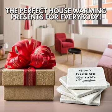 Marble Coasters for Drinks - Funny Housewarming Gifts Wedding Gift Or for Your Kitchen, Living Room ...