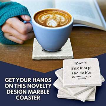 Marble Coasters for Drinks - Funny Housewarming Gifts Wedding Gift Or for Your Kitchen, Living Room & Coffee Table | Marble Home Decor Coaster Set