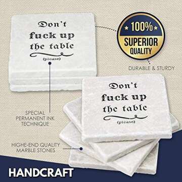 Marble Coasters for Drinks - Funny Housewarming Gifts Wedding Gift Or for Your Kitchen, Living Room & Coffee Table | Marble Home Decor Coaster Set