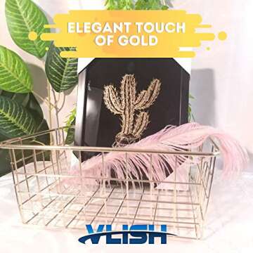 Vlish 6 Gold Wire Baskets for Home & Office Organization
