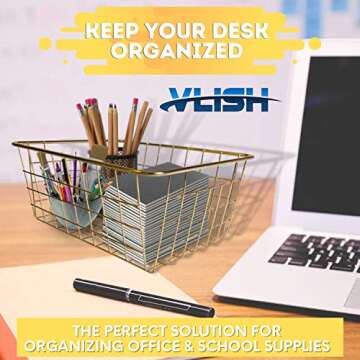 Vlish 6 Gold Wire Baskets for Home & Office Organization