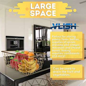 Vlish 6 Gold Wire Baskets for Home & Office Organization