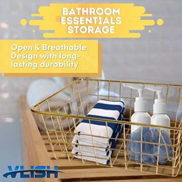 Vlish 6 Gold Wire Baskets for Home & Office Organization