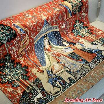 DongGe The Lady and The Unicorn Medieval Tapestry Wall Hanging Jacquard Weave Gobelin Home Art Decoration Mandala Tapestry Bedroom Living Tapestry Room Bedroom Living Room Tapestry Wall Tapestr.