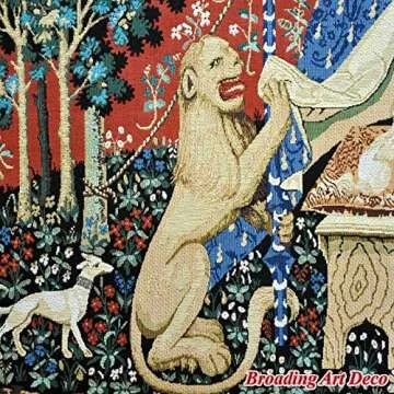 DongGe The Lady and The Unicorn Medieval Tapestry Wall Hanging Jacquard Weave Gobelin Home Art Decoration Mandala Tapestry Bedroom Living Tapestry Room Bedroom Living Room Tapestry Wall Tapestr.