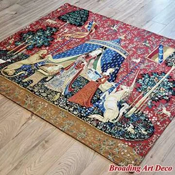 DongGe The Lady and The Unicorn Medieval Tapestry Wall Hanging Jacquard Weave Gobelin Home Art Decoration Mandala Tapestry Bedroom Living Tapestry Room Bedroom Living Room Tapestry Wall Tapestr.