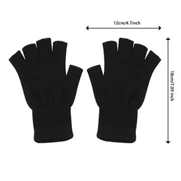Sumfox 4 Pairs Black Fingerless Gloves for Women Men Unisex - Half Finger Knit Winter Stretchy Gloves