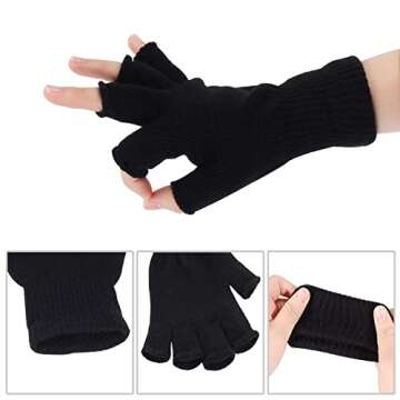 Sumfox 4 Pairs Black Fingerless Gloves for Women Men Unisex - Half Finger Knit Winter Stretchy Gloves