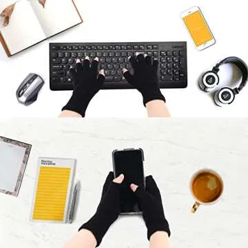Sumfox 4 Pairs Black Fingerless Gloves for Women Men Unisex - Half Finger Knit Winter Stretchy Gloves