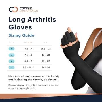 Copper Compression Long Arthritis Pain Relief Gloves - Copper Infused Orthopedic Fingerless Hand Bra...