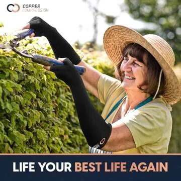 Copper Compression Long Arthritis Pain Relief Gloves - Copper Infused Orthopedic Fingerless Hand Brace for Women, Men - Carpal Tunnel, Computer Typing, RSI, Support Hands, Wrist, Arms