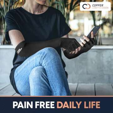 Copper Compression Long Arthritis Pain Relief Gloves - Copper Infused Orthopedic Fingerless Hand Brace for Women, Men - Carpal Tunnel, Computer Typing, RSI, Support Hands, Wrist, Arms