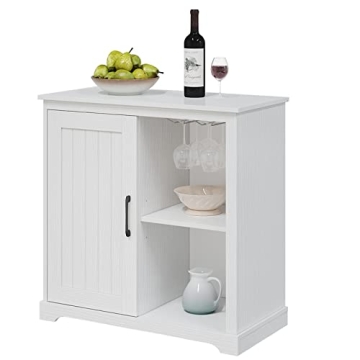 Panana Kitchen Storage Cabinet, Accent Sideboard Buffet Farmhouse Floor Storage Cabinet White Coffee...