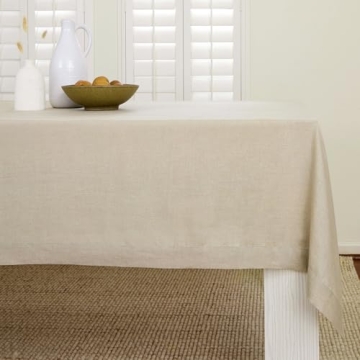 Solino Home Linen Tablecloth – 100% Pure Linen Spring Natural Tablecloth 120" L x 60" W Inch – M...