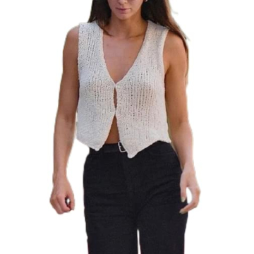 Women Y2K Crochet Knit Tank Vest Hollow Out Open Front Crop Tops V Neck Sleeveless Buttons Vest Goin...