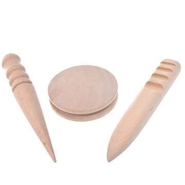 Batino 3pcs Solid Wood Leather Craft Edge Slicker Burnishing Burnisher Multi-Size Set for Polished E...