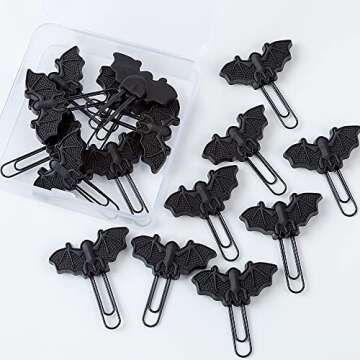 tiecawk 16Pack Halloween Bat Paper Clips Artificial Black Bat Bookmarks Soft PVC Bat Paperclips in B...