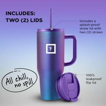 IRON °FLASK Co-Pilot Insulated Mug w/Straw & Flip Cap Lids - Cup Holder Bottle for Hot, Cold Drink ...