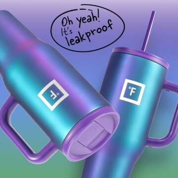 IRON °FLASK Co-Pilot Insulated Mug w/Straw & Flip Cap Lids - Cup Holder Bottle for Hot, Cold Drink - Leak-Proof - Water, Coffee Portable Travel Mug - Aurora, 40 Oz