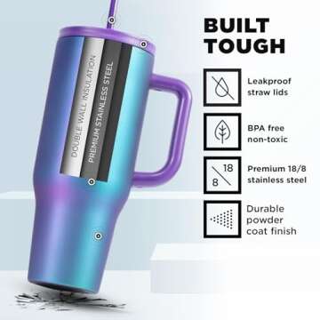 IRON °FLASK Co-Pilot Insulated Mug w/Straw & Flip Cap Lids - Cup Holder Bottle for Hot, Cold Drink - Leak-Proof - Water, Coffee Portable Travel Mug - Aurora, 40 Oz